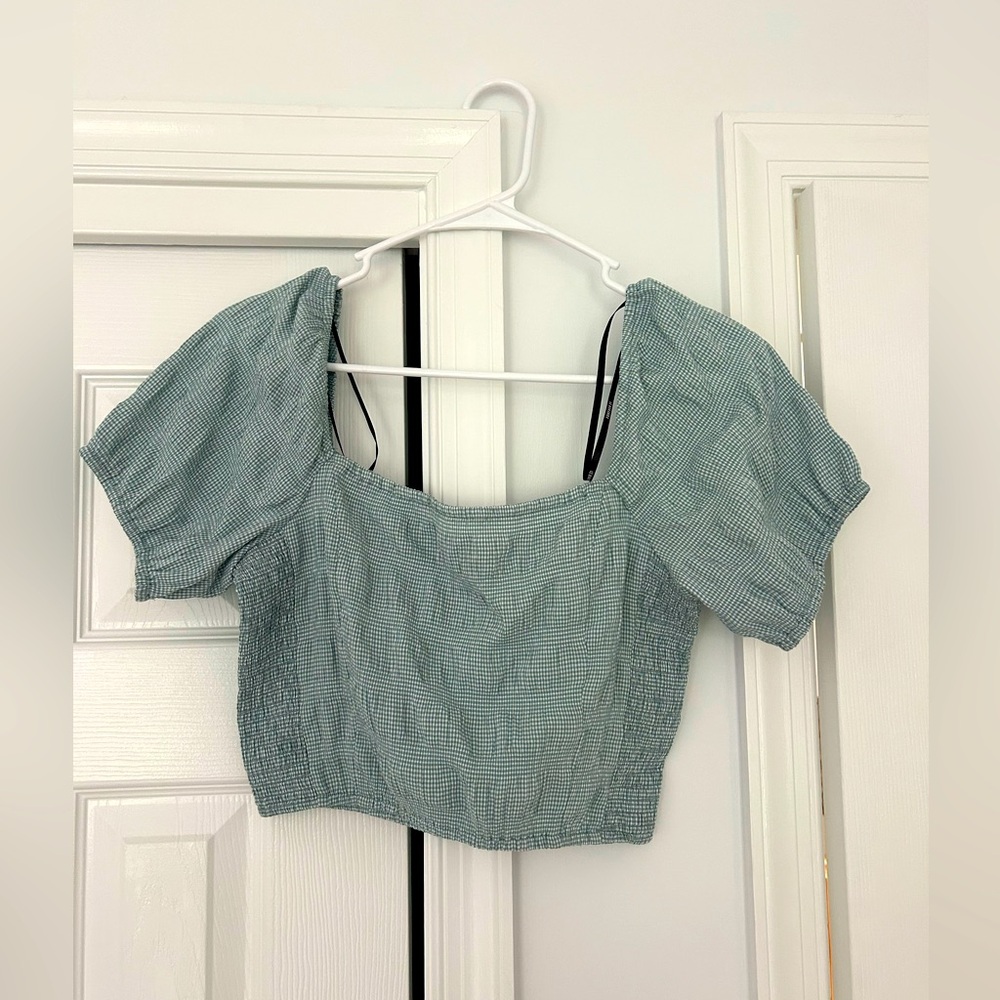 Forever 21 cropped green gingham top